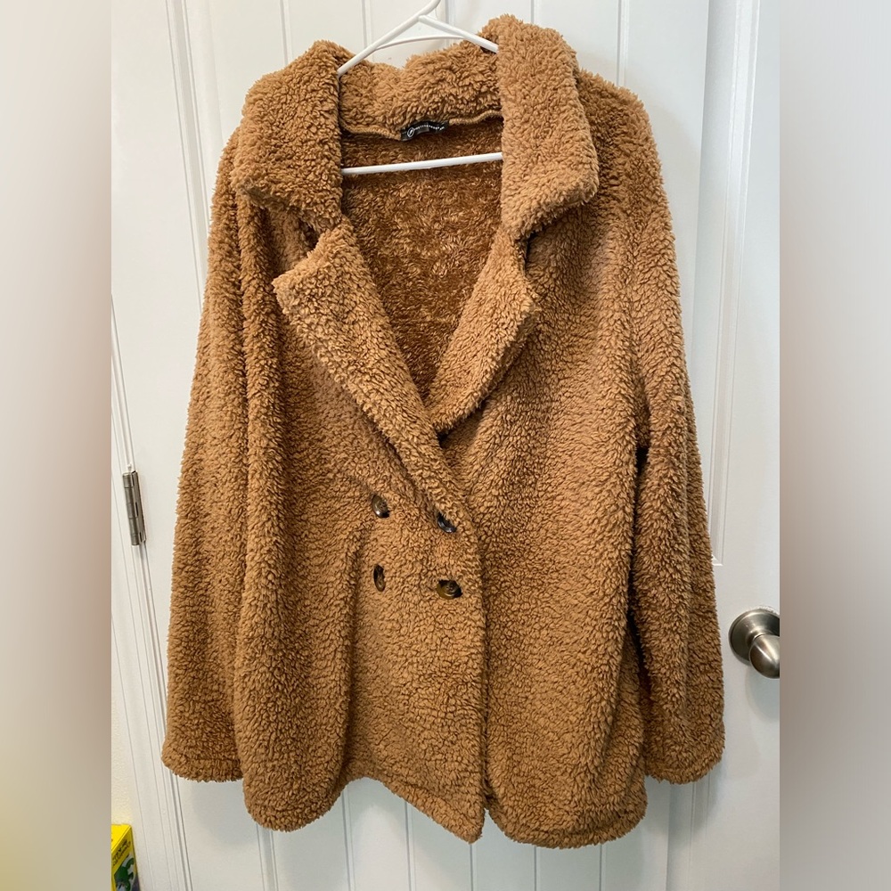 PrettyGarden light brown 2 button pea coat. Size XXl. 100% polyester.